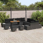 Gartensofa-set mit Kissen 14 pcs Schwarz Poly-Rattan