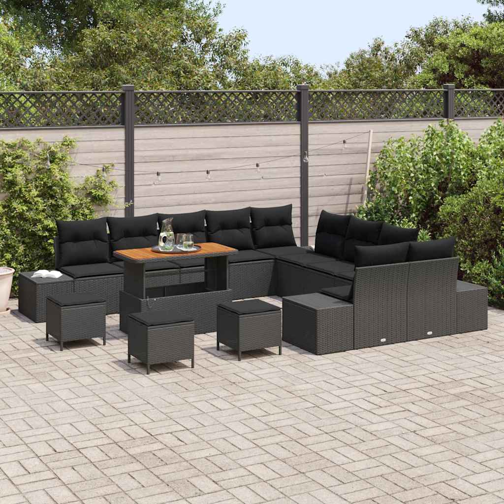 Gartensofa-set mit Kissen 14 pcs Schwarz Poly-Rattan