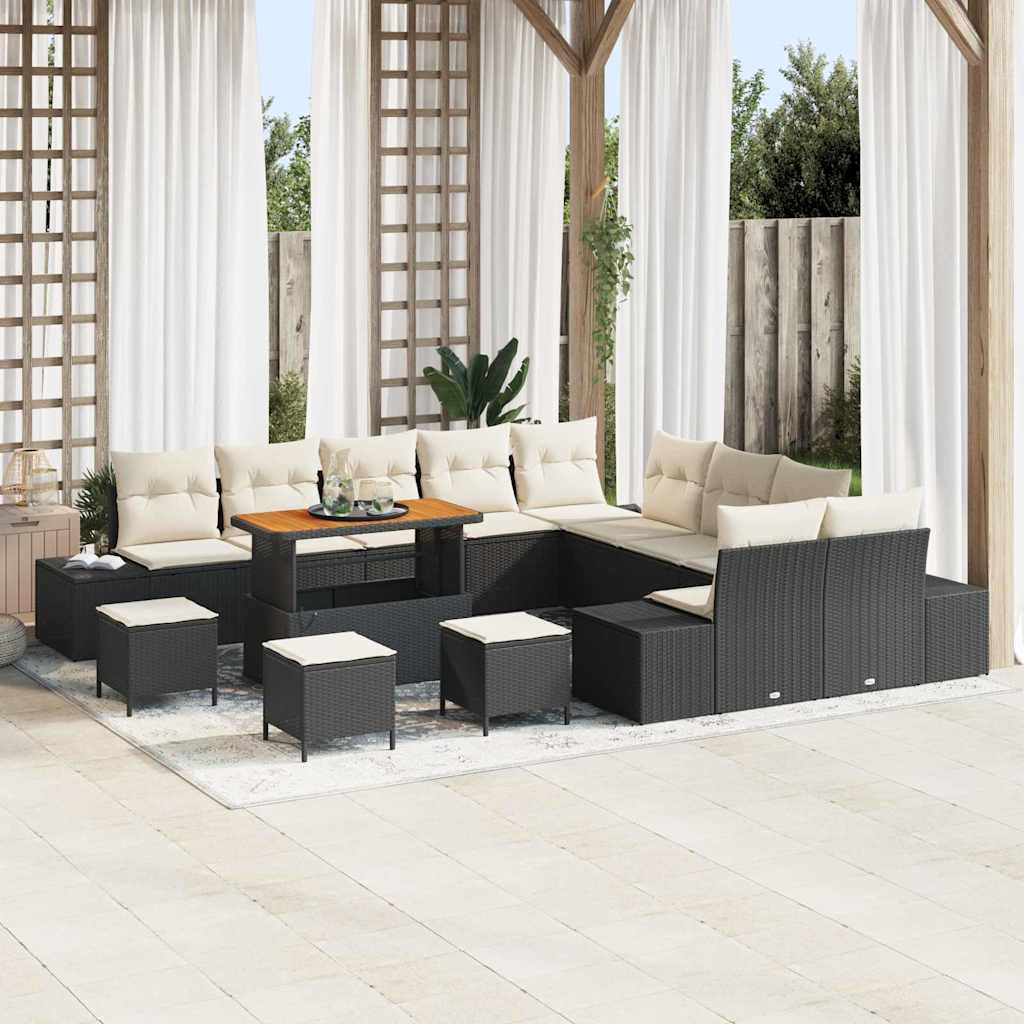 Gartensofa-set mit Kissen 14 pcs Schwarz Poly-Rattan
