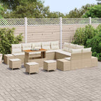 Gartensofa-set mit Kissen 14 pcs Beige Poly-Rattan