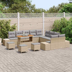 Gartensofa-set mit Kissen 14 pcs Beige Poly-Rattan