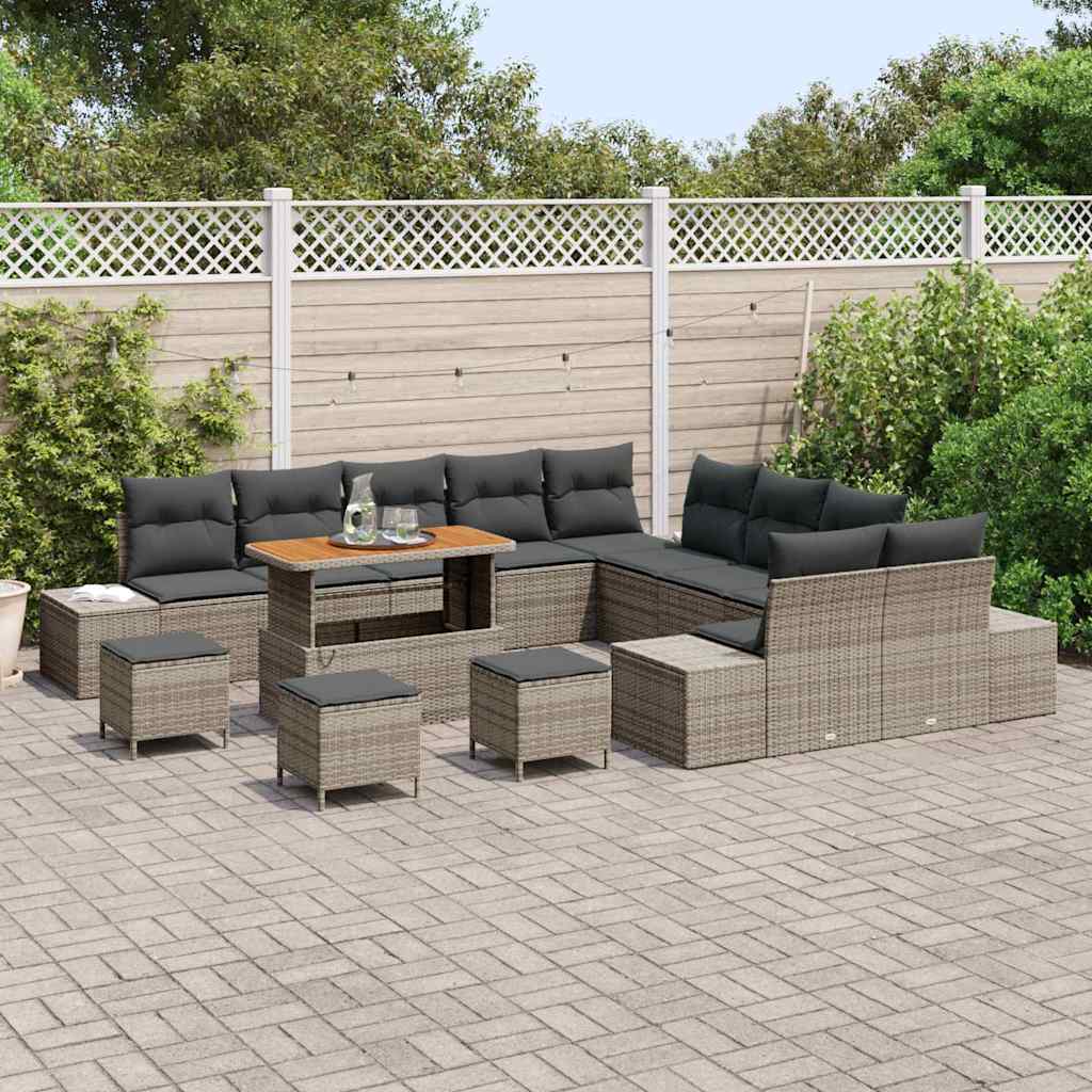 Gartensofa-set mit Kissen 14 pcs Grau Poly-Rattan