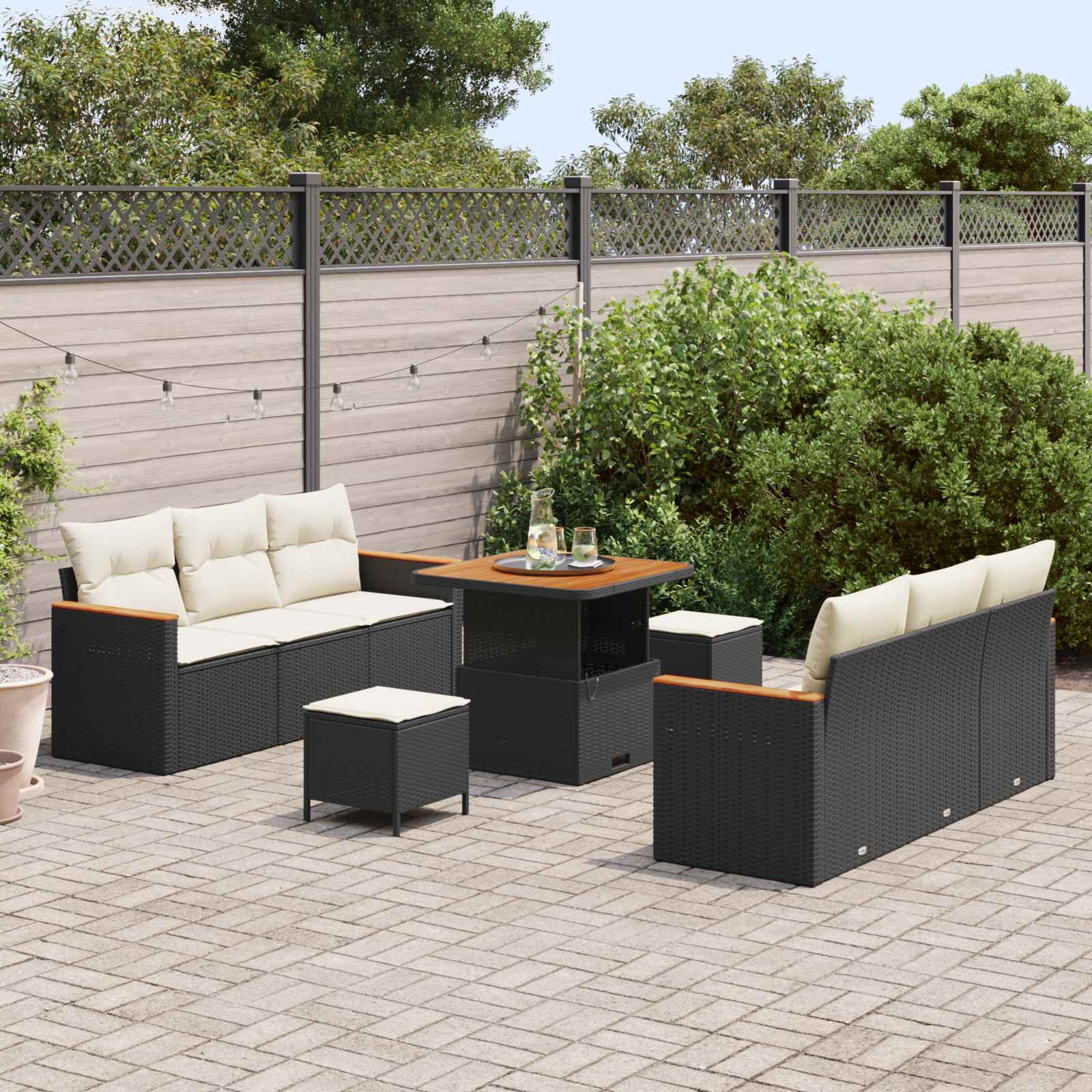 Gartensofa-set 9 pcs Schwarz Poly-Rattan