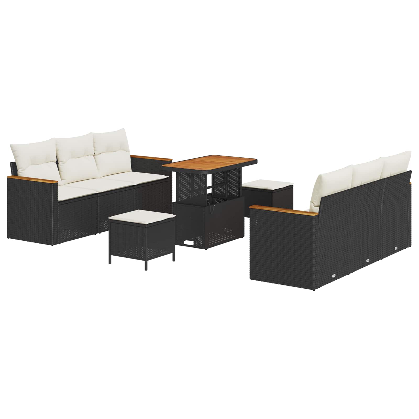 Gartensofa-set 9 pcs Schwarz Poly-Rattan