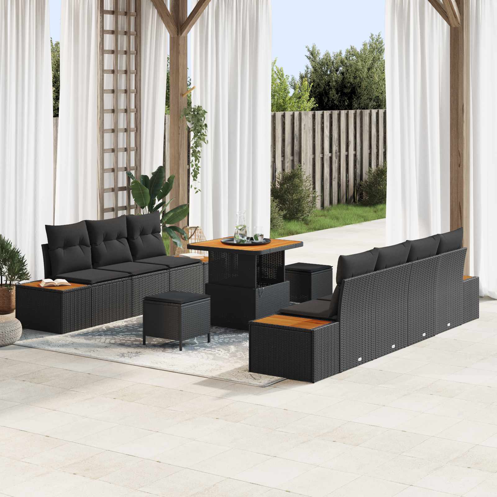 Gartensofa-set 10 pcs Schwarz Poly-Rattan