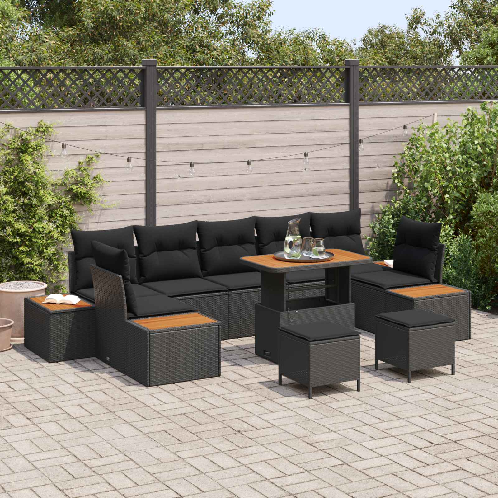 Gartensofa-set 10 pcs Schwarz Poly-Rattan