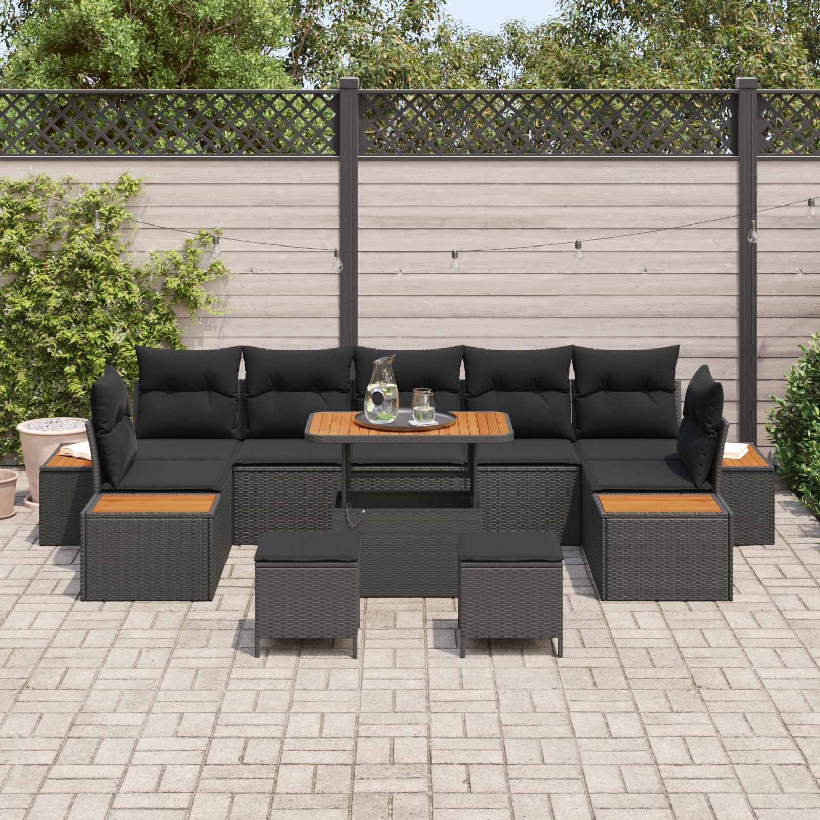 Gartensofa-set 10 pcs Schwarz Poly-Rattan