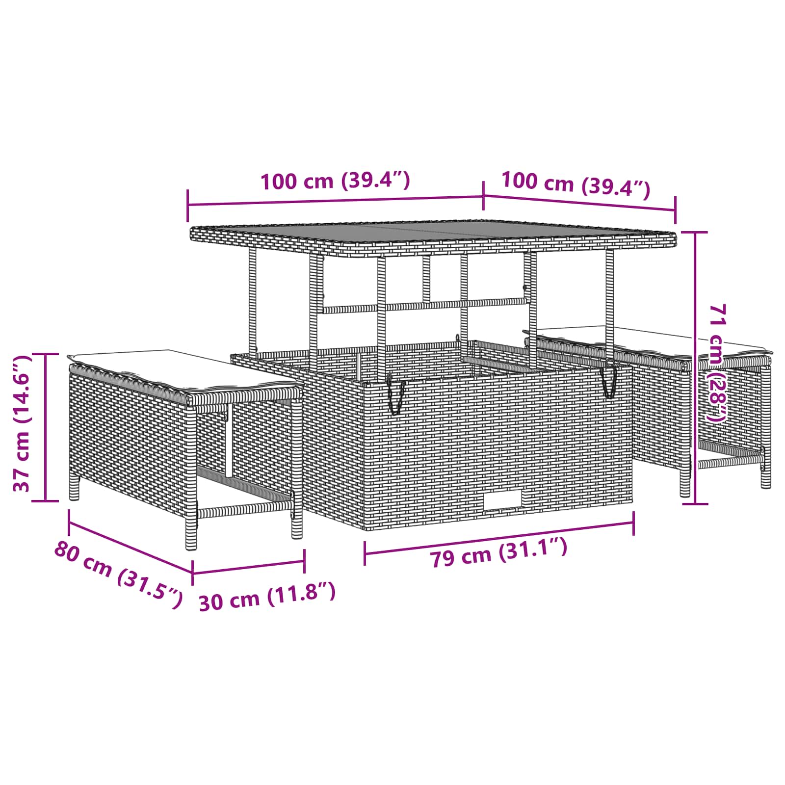 Gartensofa-set 9 pcs Schwarz Poly-Rattan