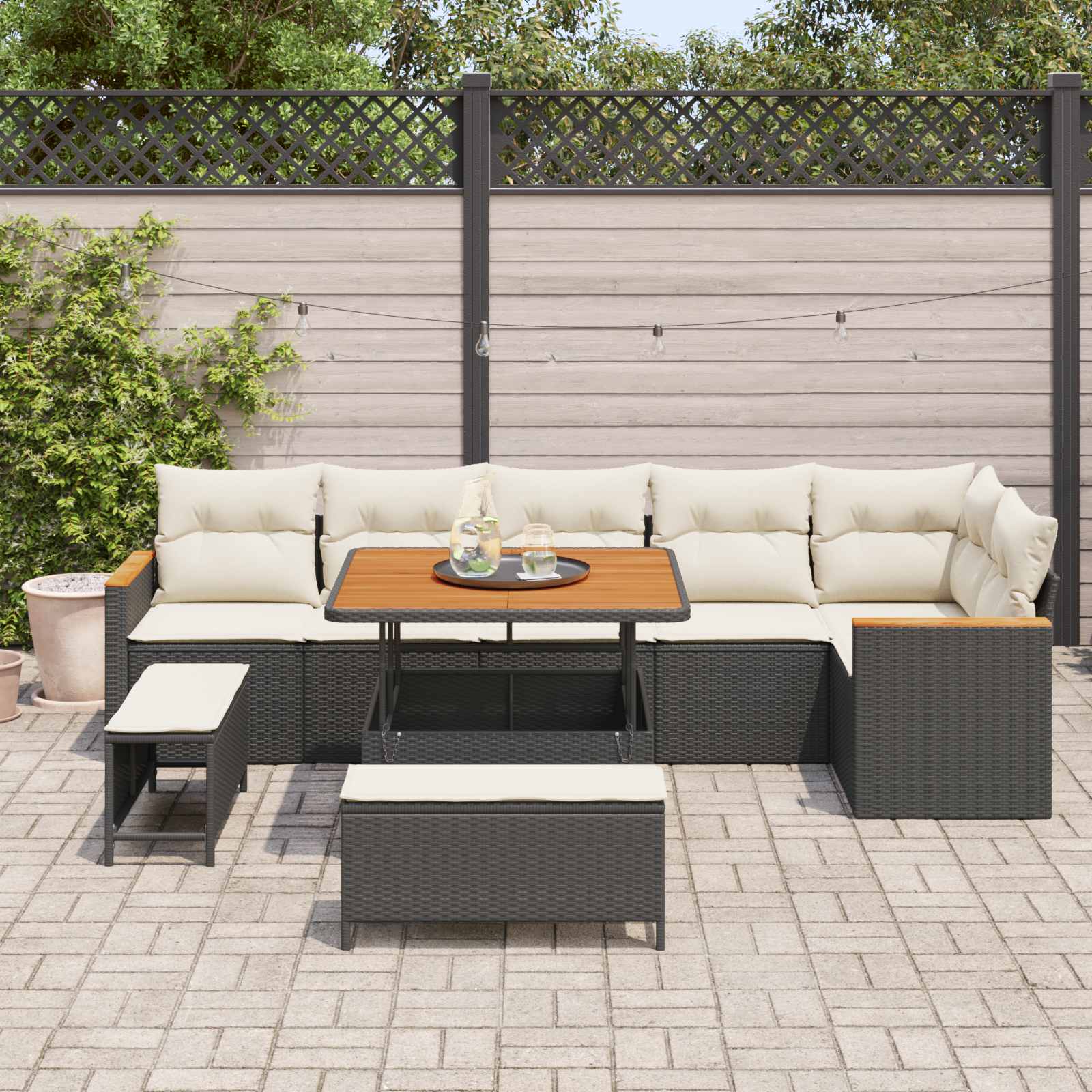 Gartensofa-set 9 pcs Schwarz Poly-Rattan