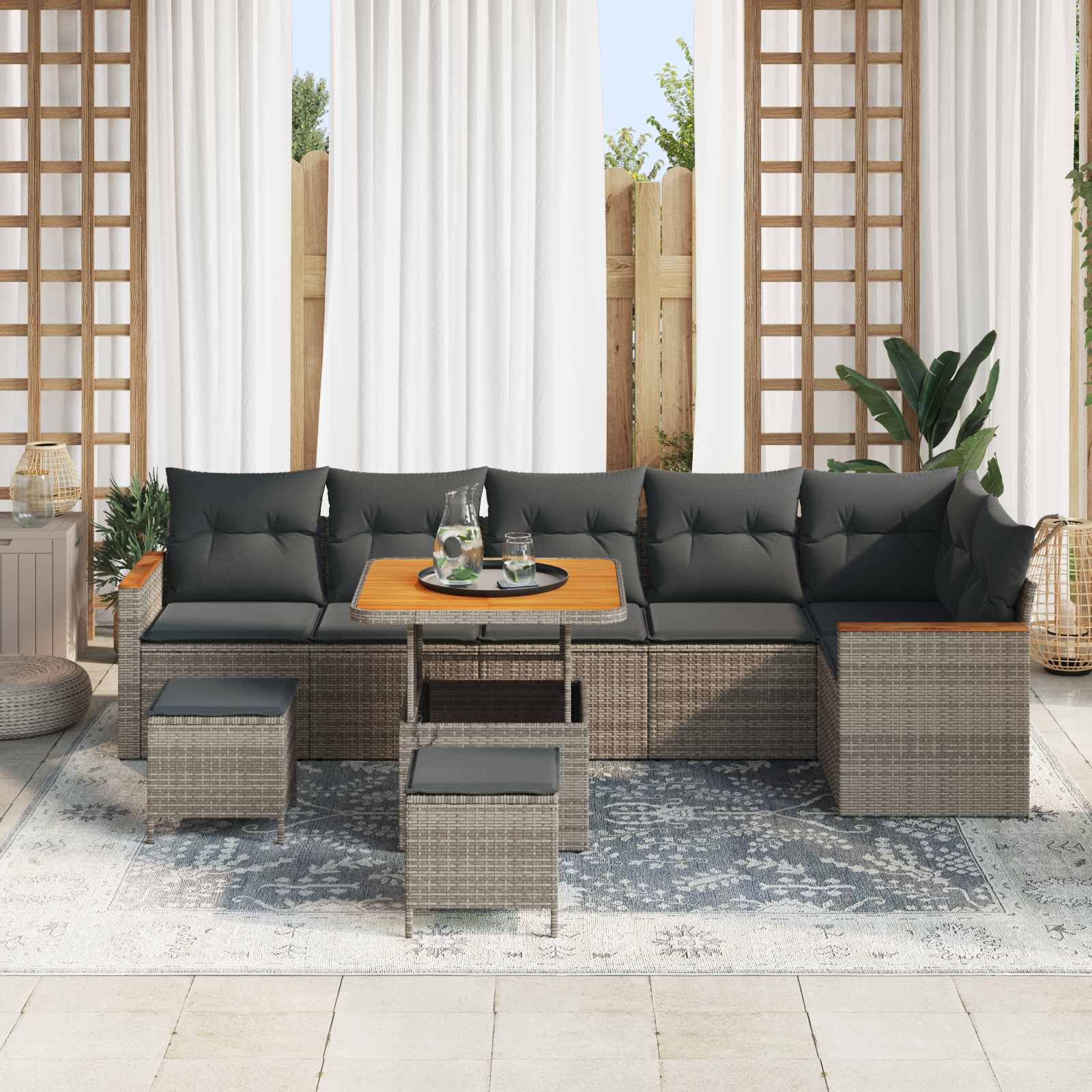 Gartensofa-set 9 pcs Grau Poly-Rattan