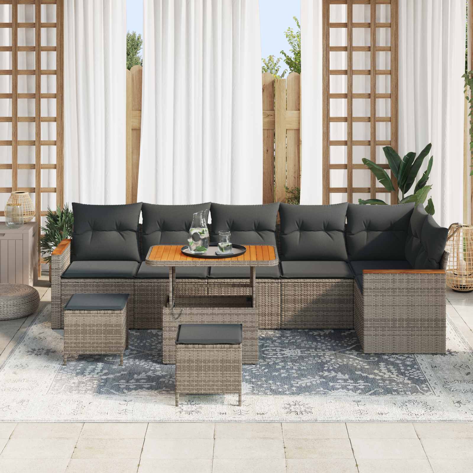 Gartensofa-set 9 pcs Grau Poly-Rattan