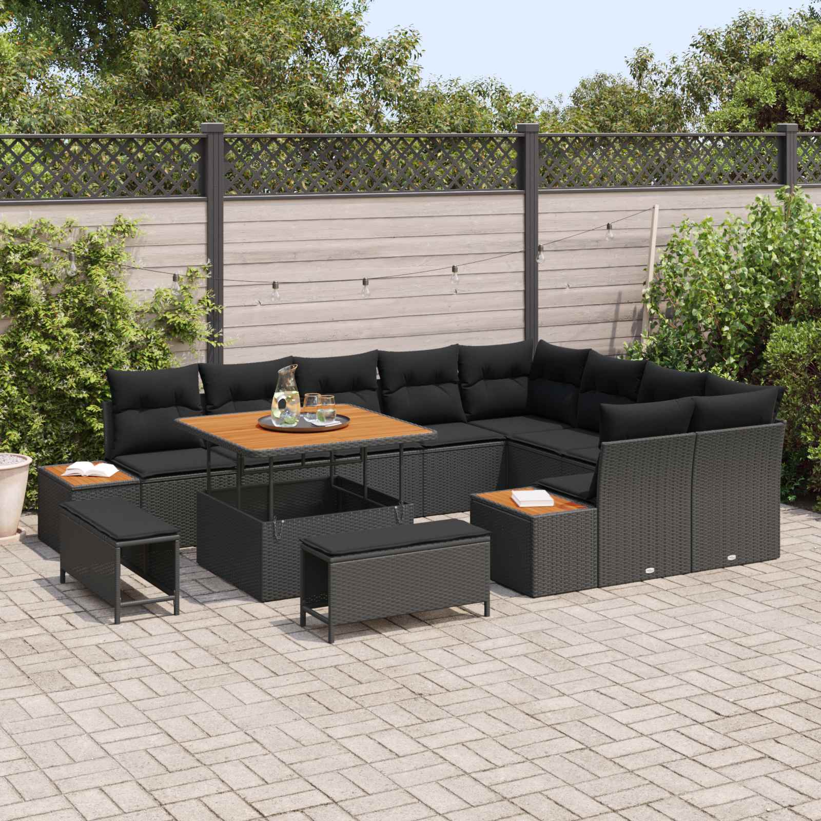 Gartensofa-set 12 pcs Schwarz Poly-Rattan