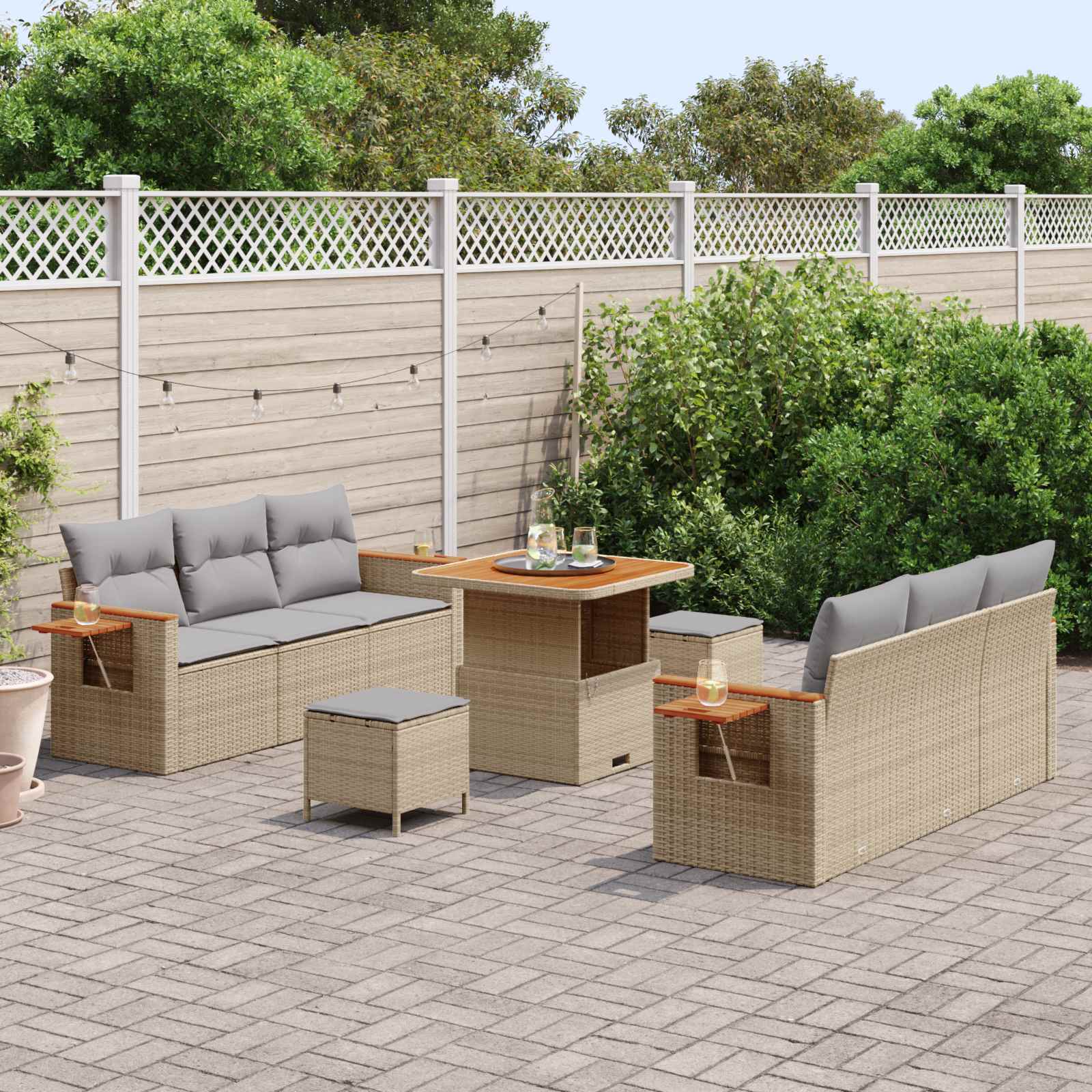 Gartensofa-set 9 pcs Beige Poly-Rattan