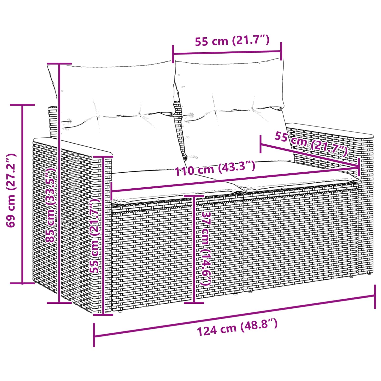 Gartensofa-set 10 pcs Schwarz Poly-Rattan