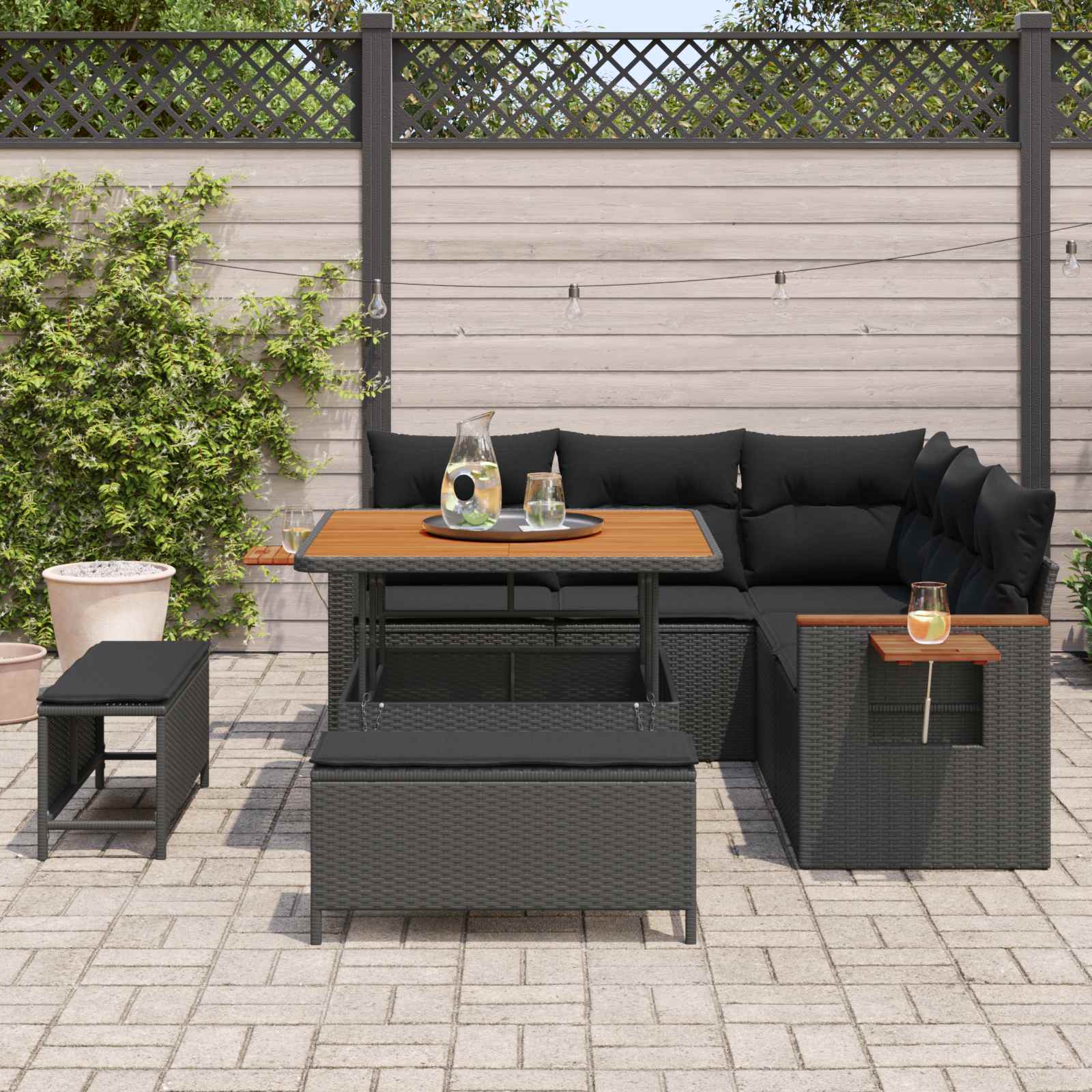Gartensofa-set 8 pcs Schwarz Poly-Rattan