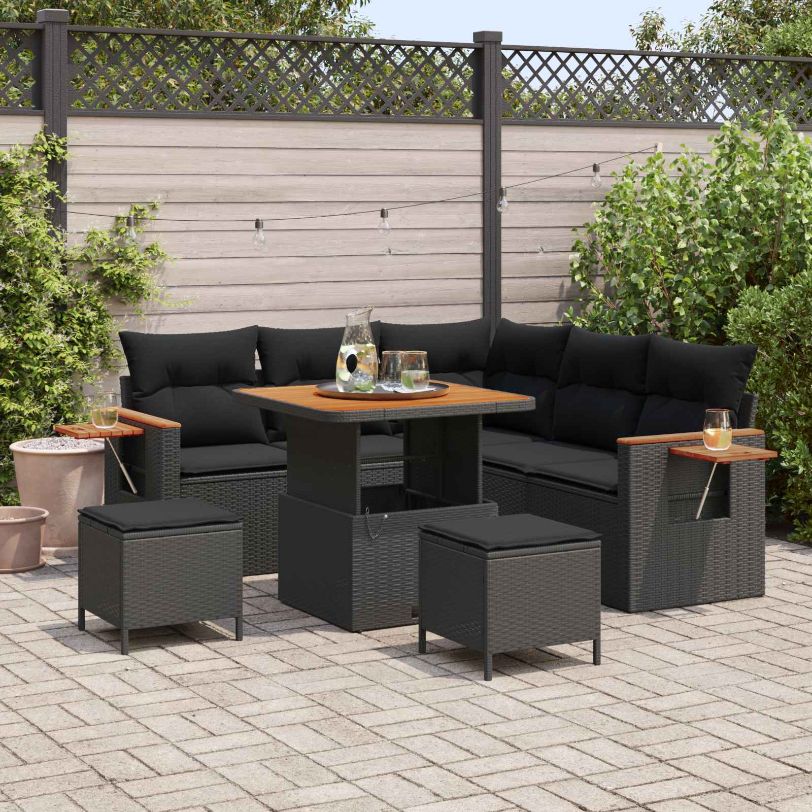 Gartensofa-set 8 pcs Schwarz Poly-Rattan