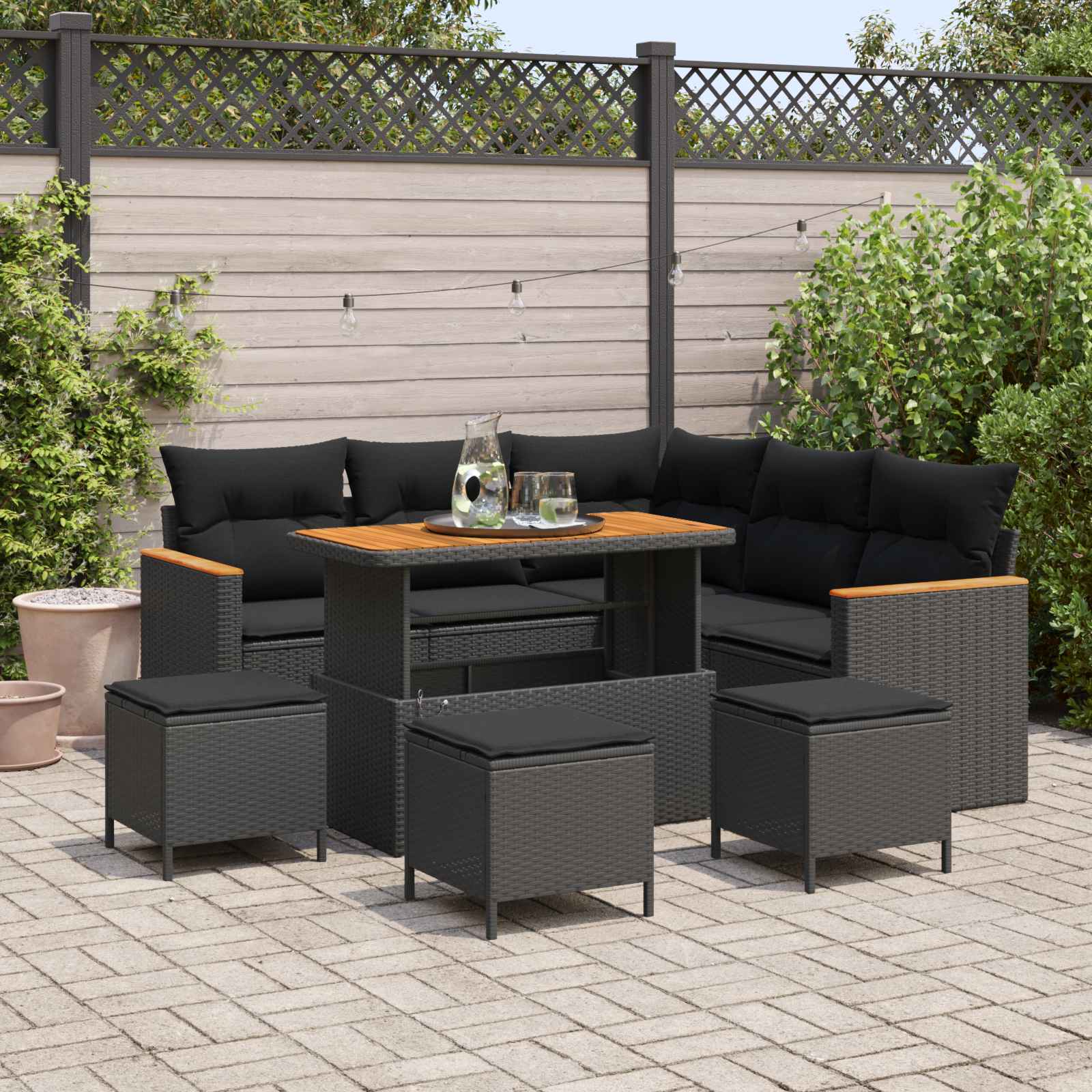 Gartensofa-set 9 pcs Schwarz Poly-Rattan