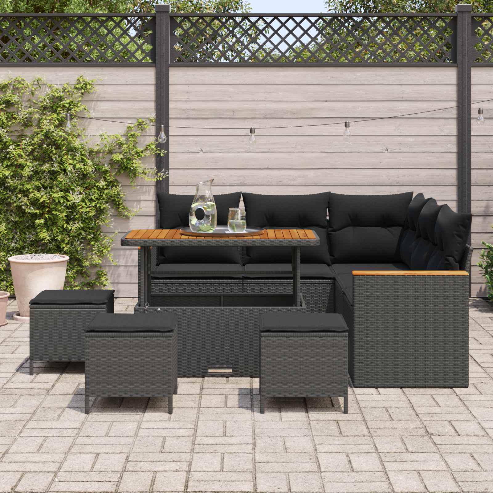 Gartensofa-set 9 pcs Schwarz Poly-Rattan
