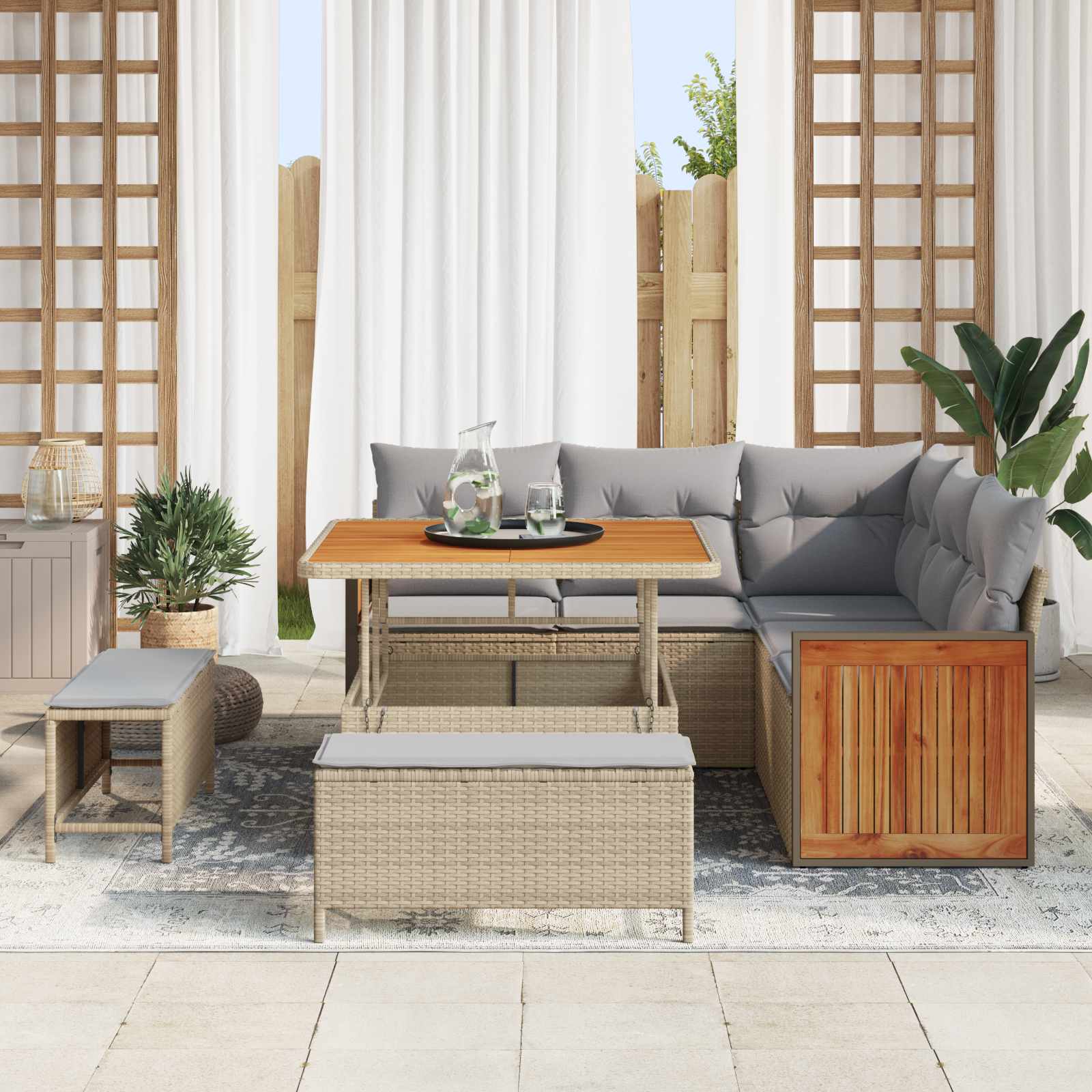 Gartensofa-set mit Kissen 8 pcs Beige und Hellgrau