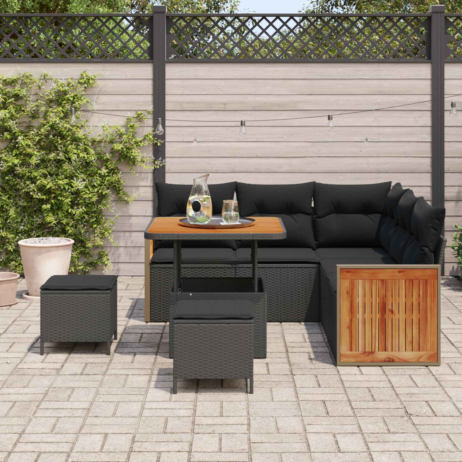 Gartensofa-set mit Kissen 8 pcs Schwarz