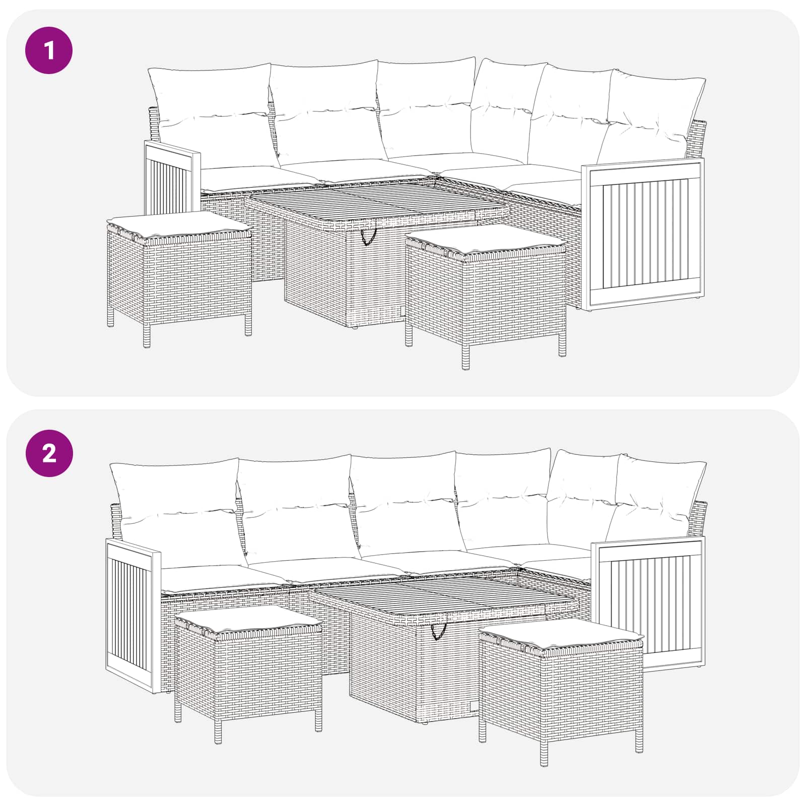 Gartensofa-set mit Kissen 8 pcs Schwarz und Creme