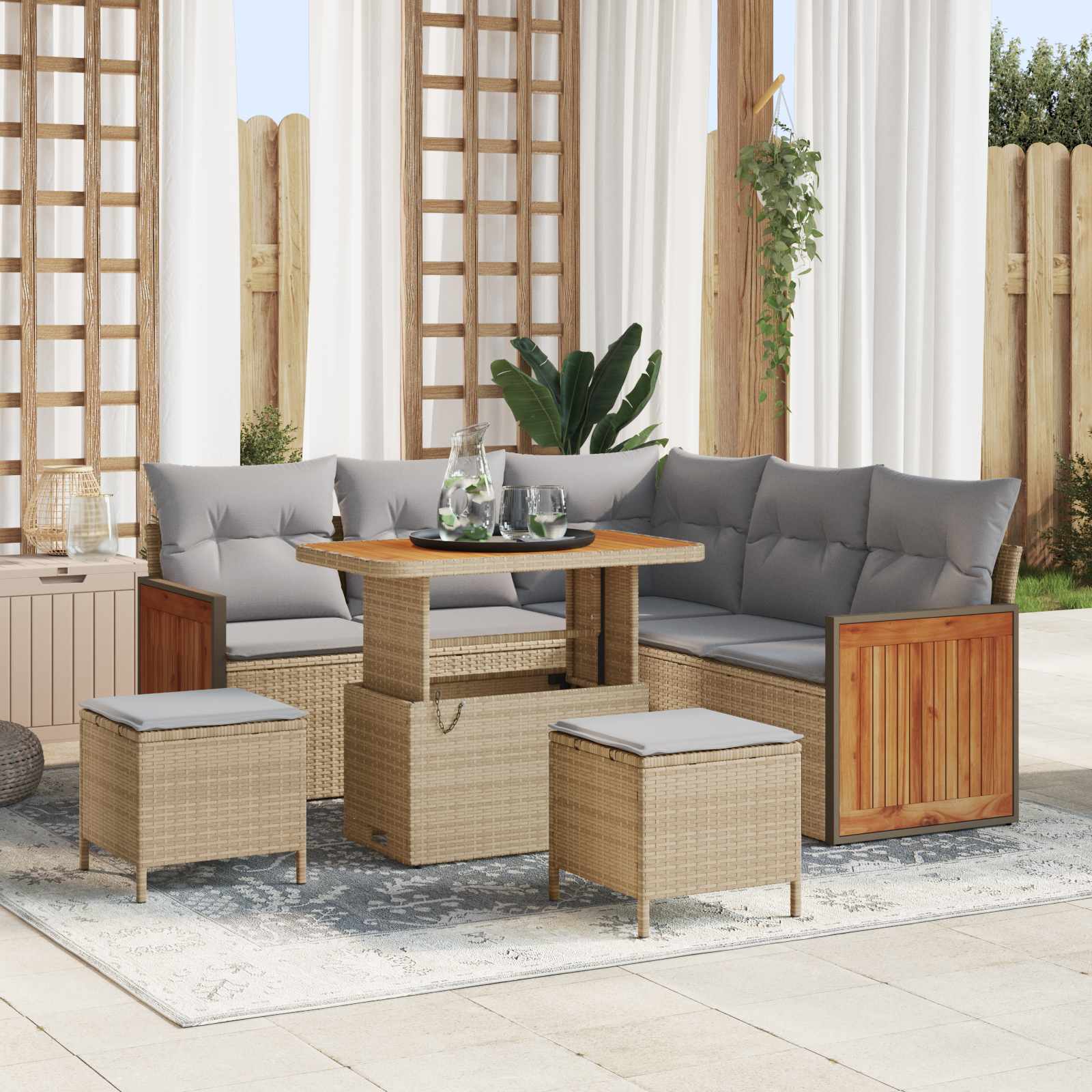 Gartensofa-set mit Kissen 8 pcs Beige und Hellgrau