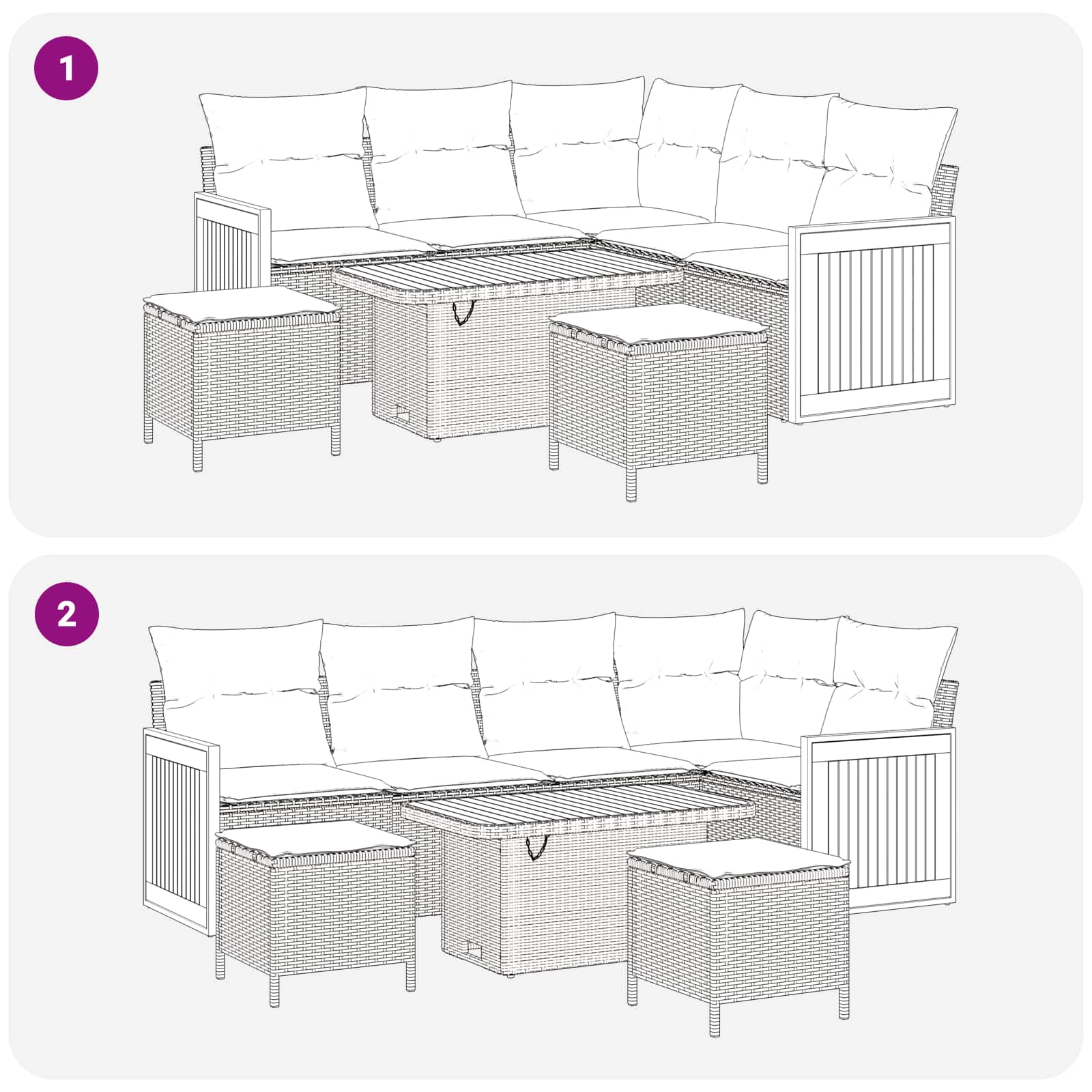 Gartensofa-set mit Kissen 8 pcs Beige und Hellgrau