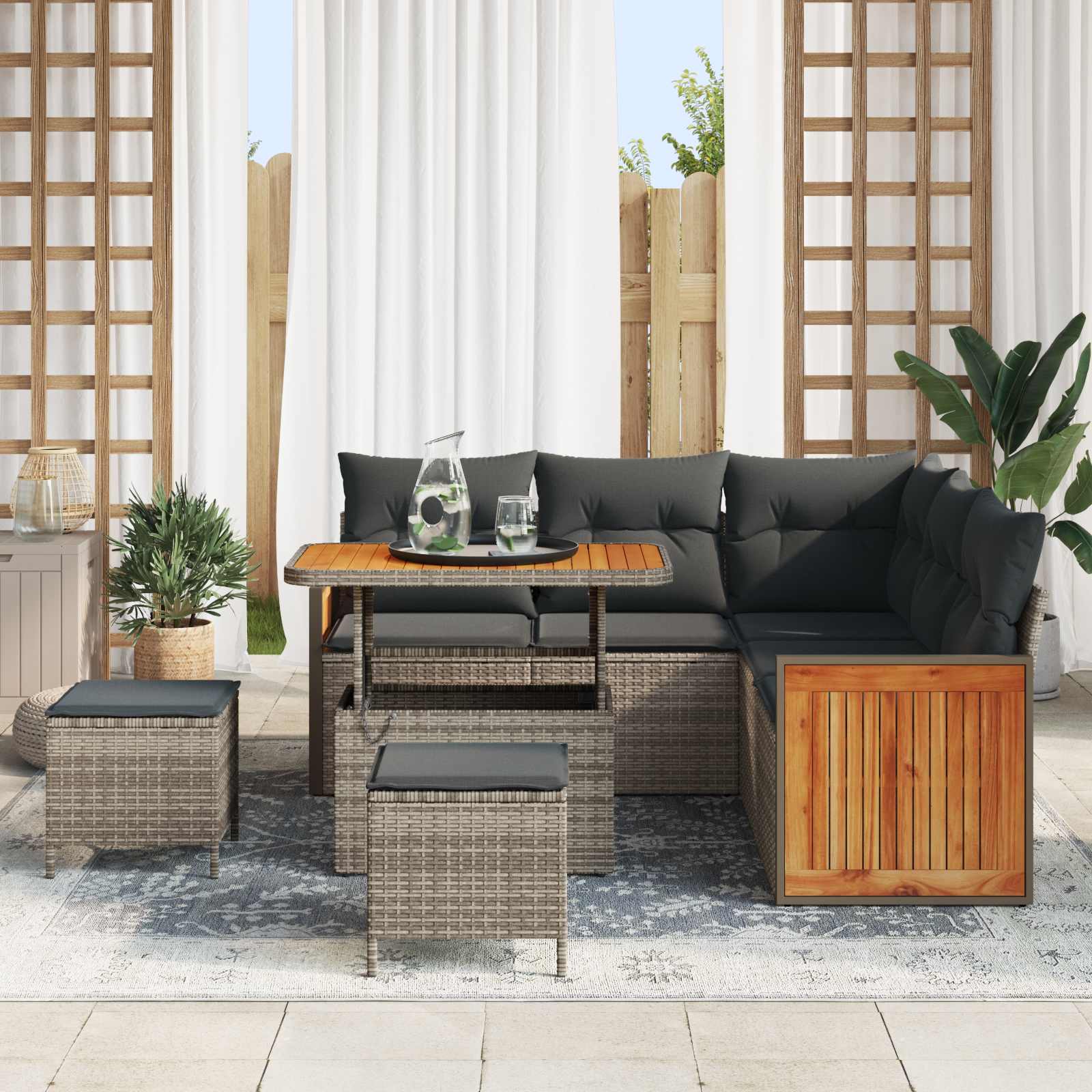 Gartensofa-set mit Kissen 8 pcs Grau