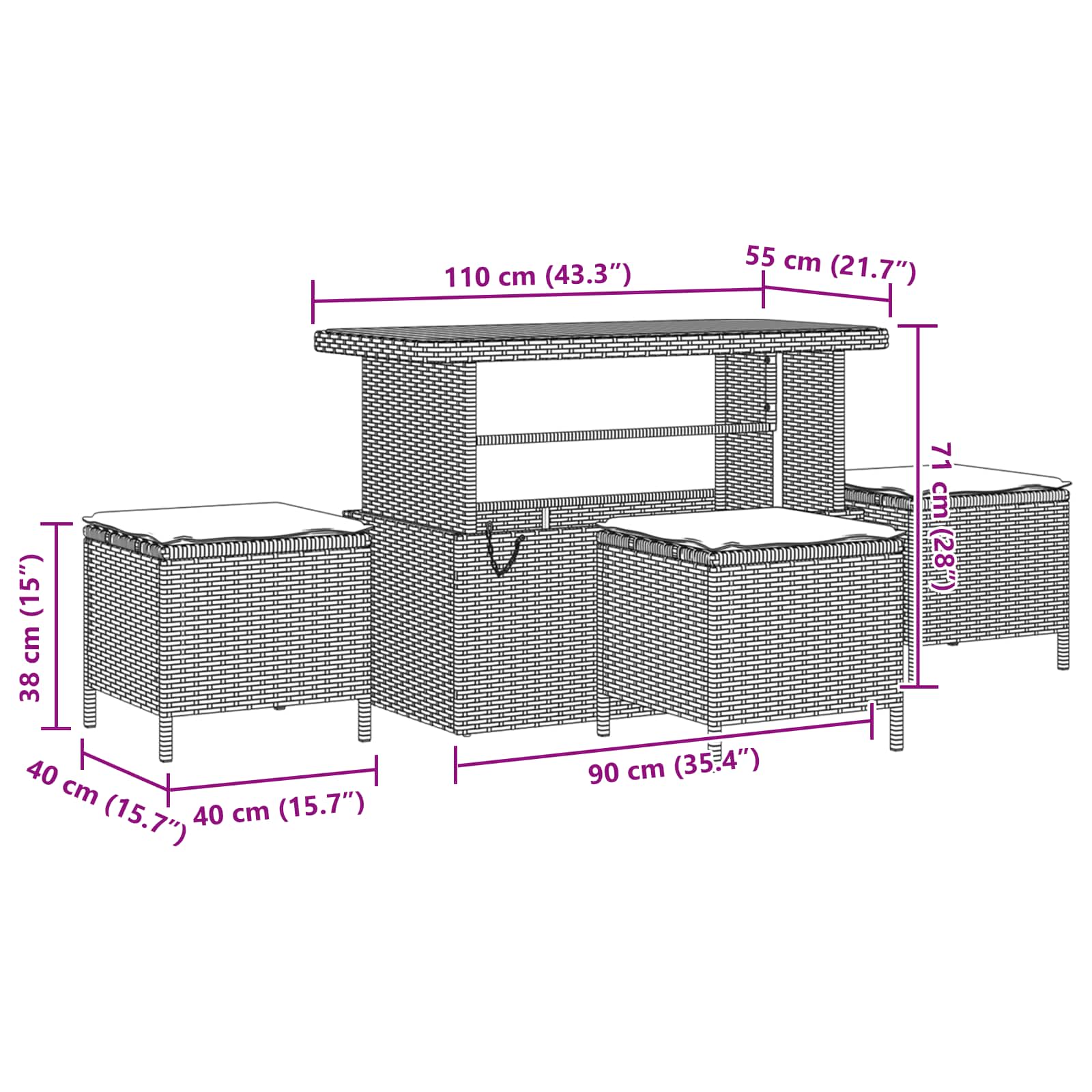 Gartensofa-set mit Kissen 9 pcs Schwarz