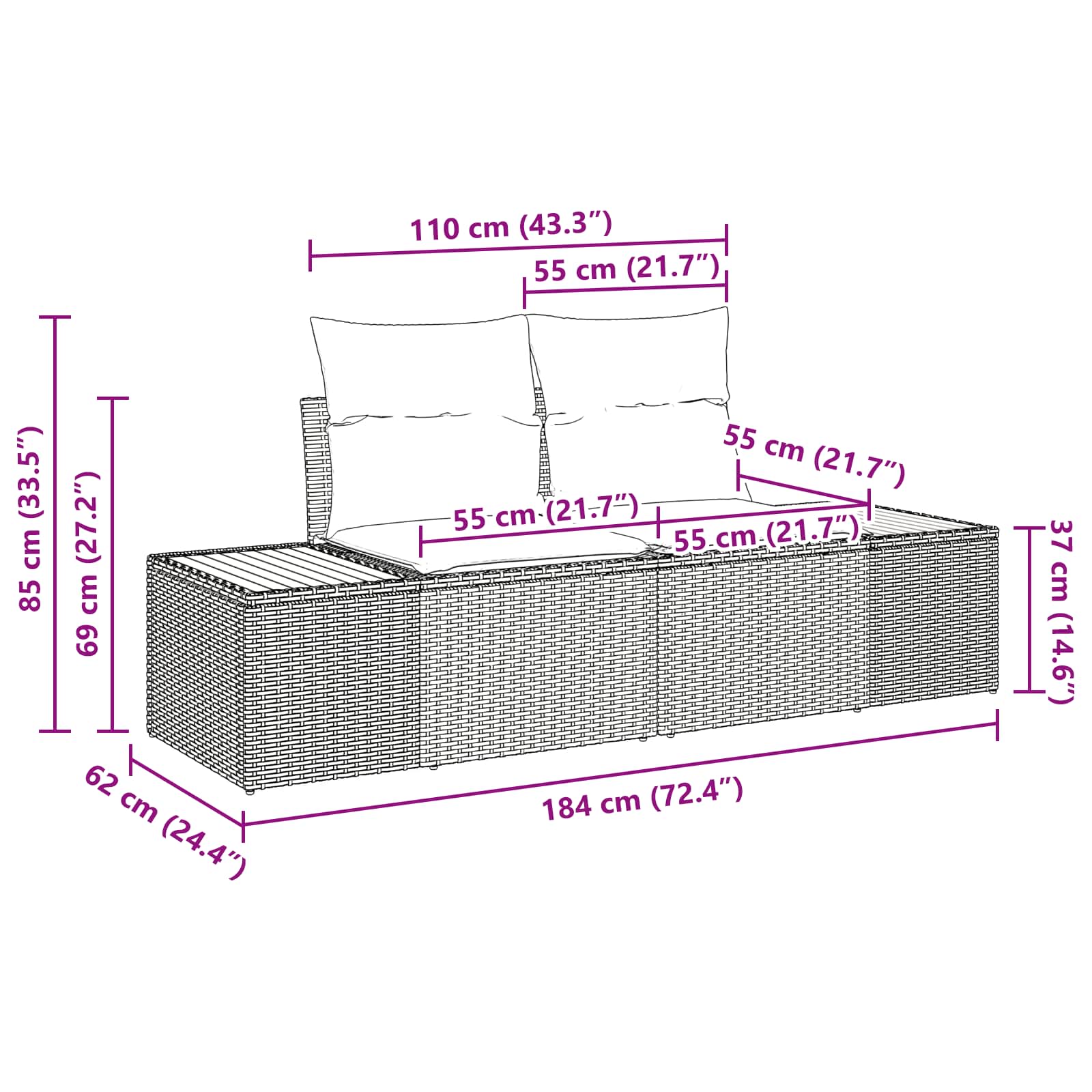 Gartensofa-set mit Kissen 9 pcs Beige und Hellgrau