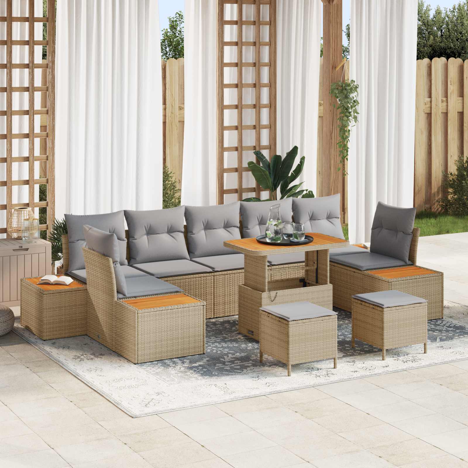 Gartensofa-set mit Kissen 10 pcs Beige und Hellgrau