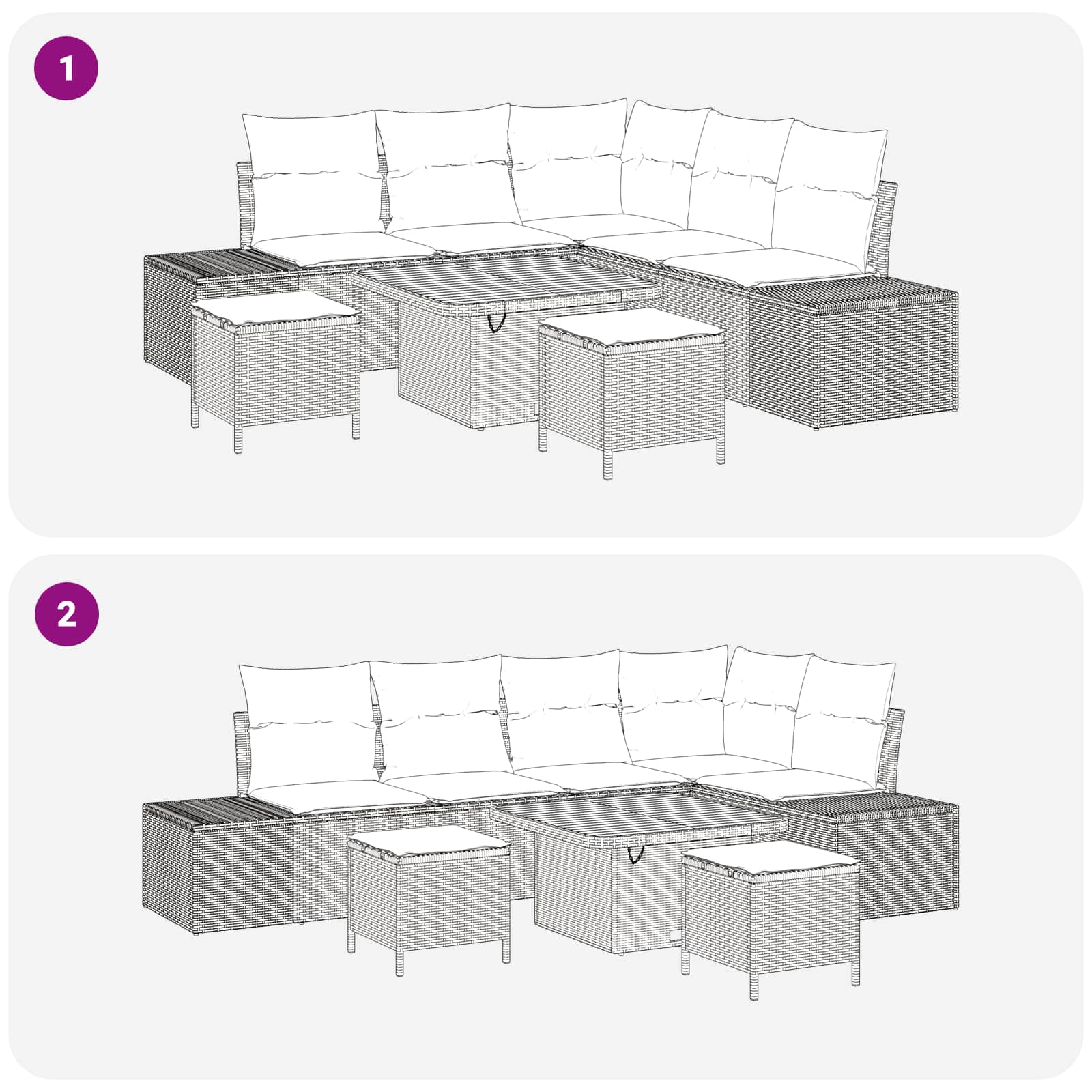 Gartensofa-set mit Kissen 8 pcs Schwarz