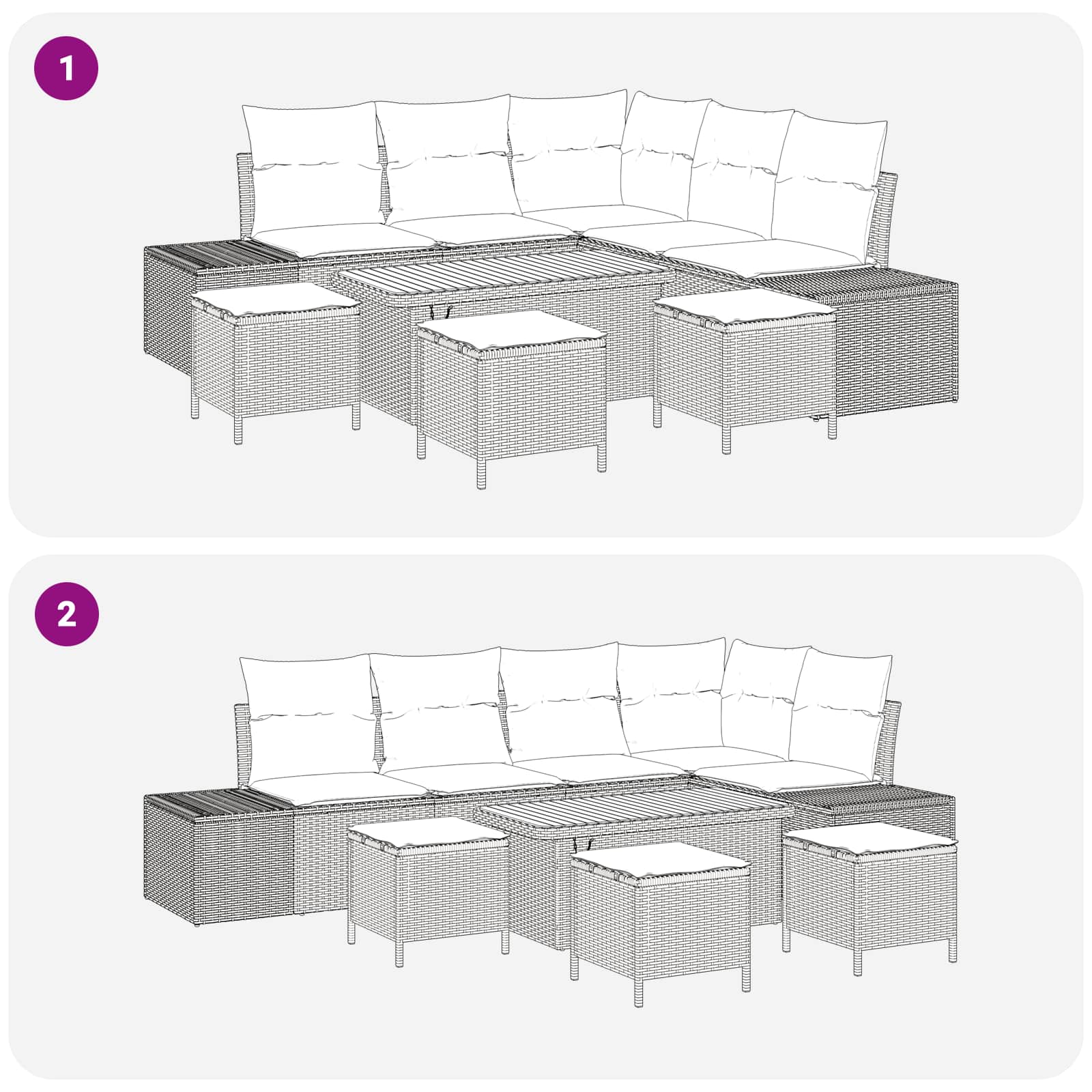 Gartensofa-set mit Kissen 9 pcs Schwarz