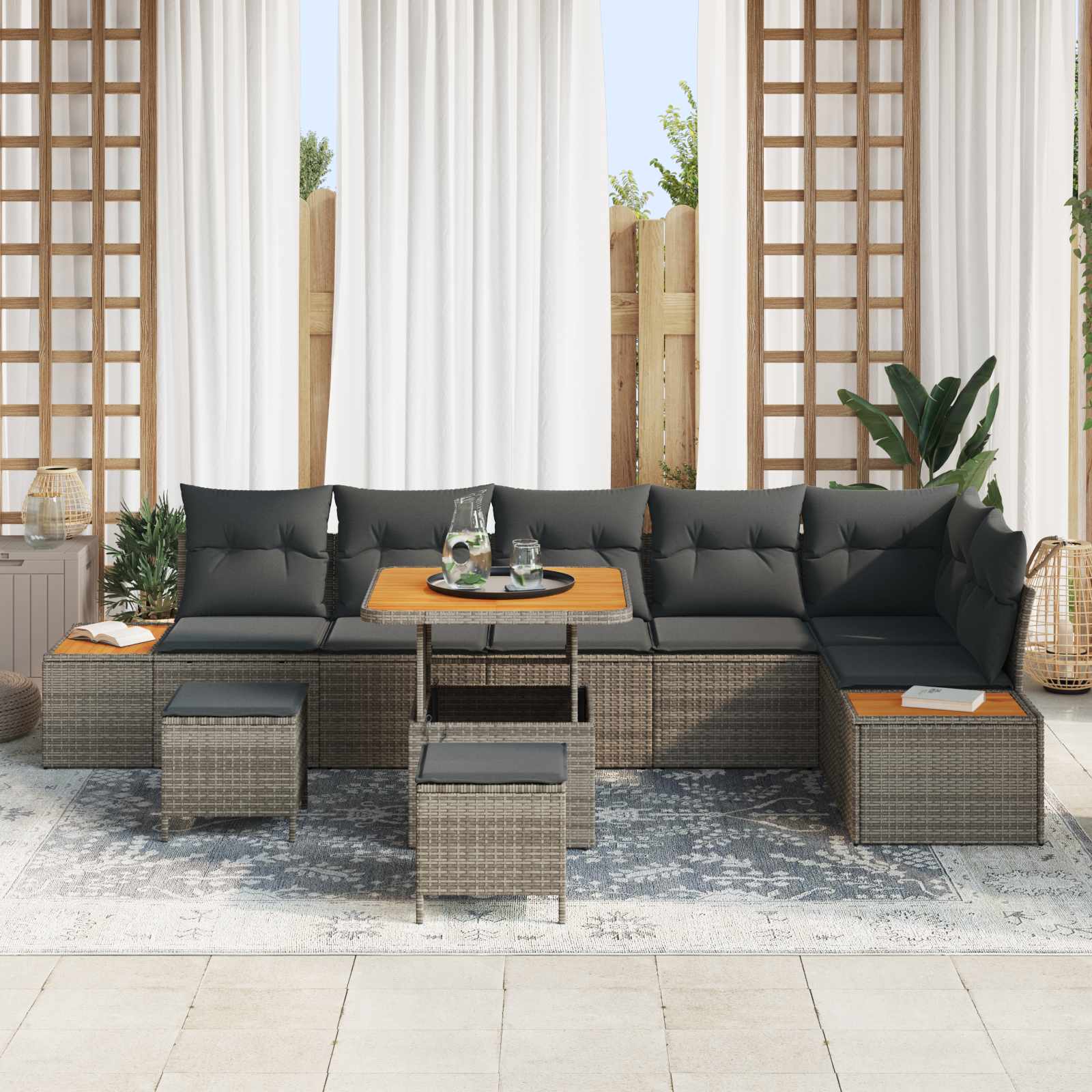 Gartensofa-set mit Kissen 9 pcs Grau