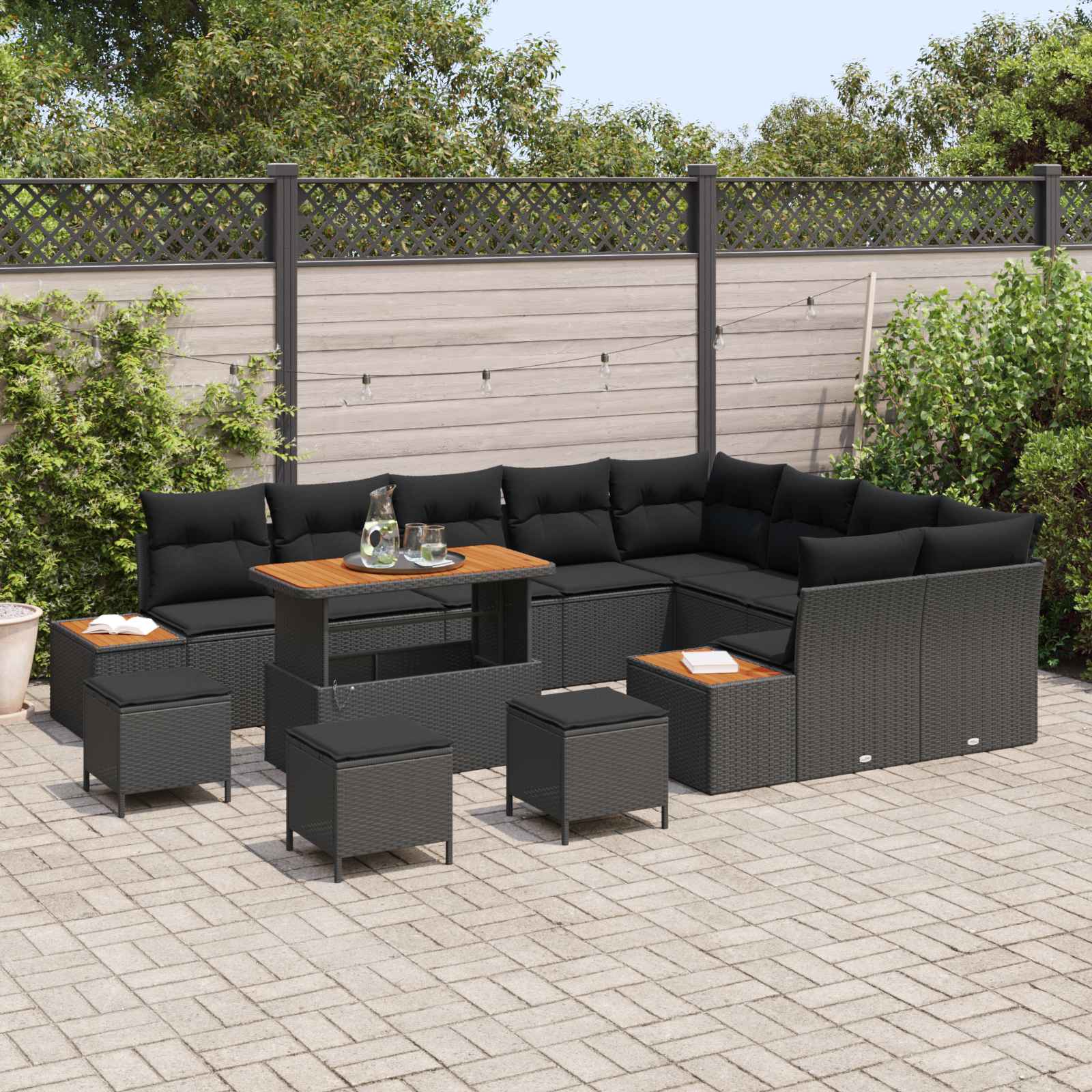 Gartensofa-set mit Kissen 13 pcs Schwarz