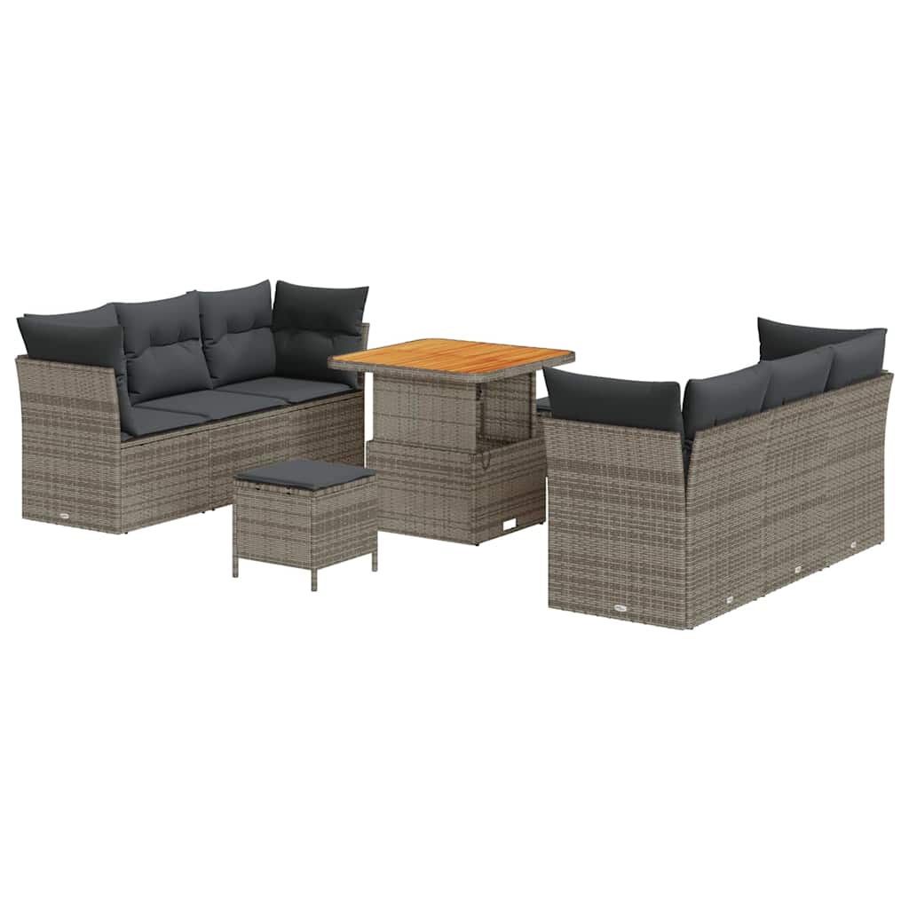 Gartensofa-set mit Kissen 9 pcs Grau Poly-Rattan