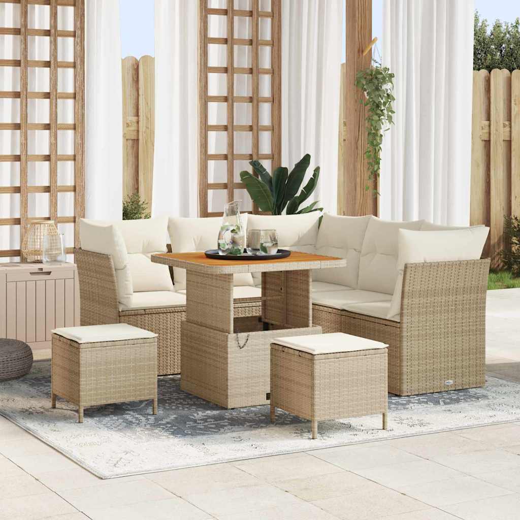 Garten-Sofa-Set mit Kissen mit Speicher 8 pcs Beige und Creme