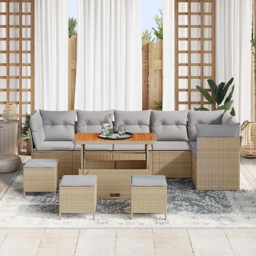 Garten-Sofa-Set mit Kissen 10 pcs Beige und Hellgrau