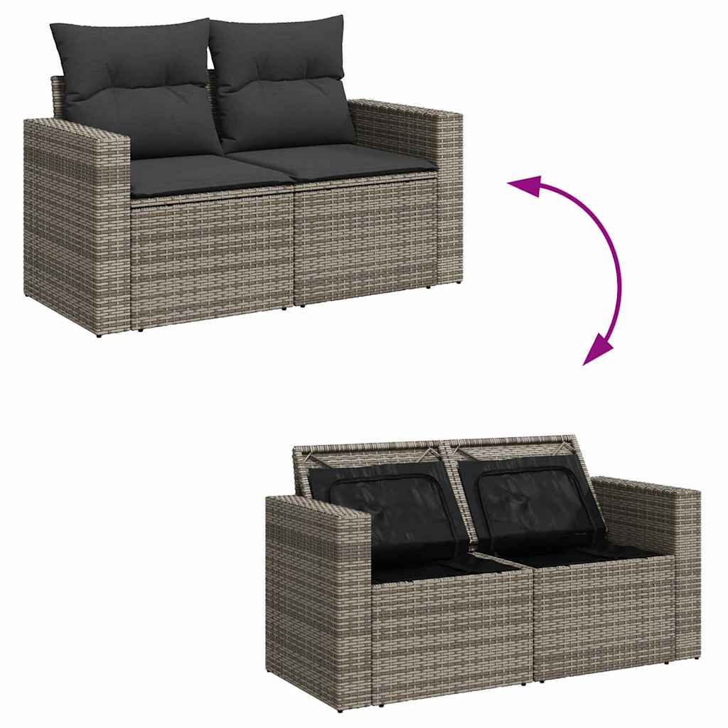 Garten-Sofa-Set mit Kissen mit Speicher 9 pcs Grau