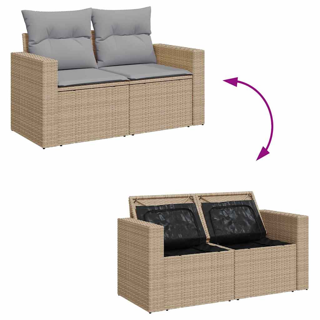 Gartensofa-set mit Kissen 10 pcs Beige und Hellgrau Poly-Rattan
