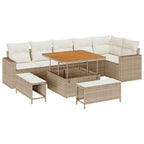 Gartensofa-set mit Kissen 11 pcs Beige und Creme Poly-Rattan
