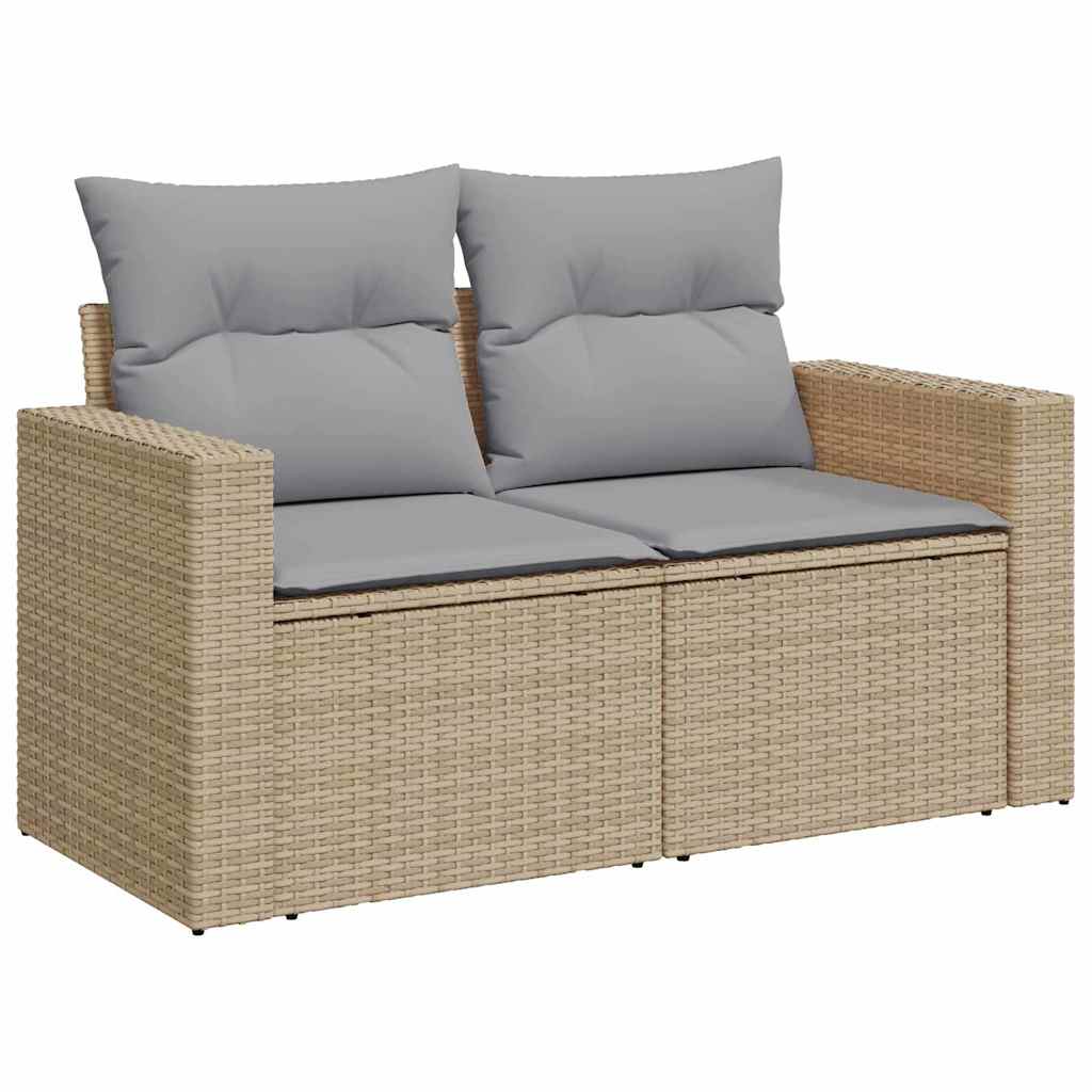 Gartensofa-set mit Kissen 12 pcs Beige und Hellgrau Poly-Rattan