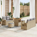 Gartensofa-set mit Kissen 10 pcs Beige und Hellgrau Poly-Rattan