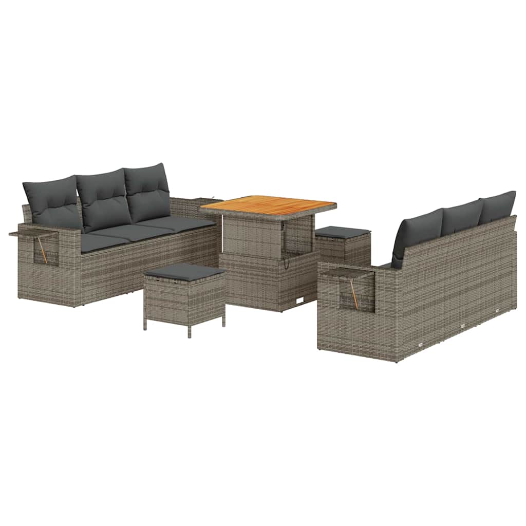Garten-Sofa-Set mit Kissen mit Speicher 9 pcs Grau