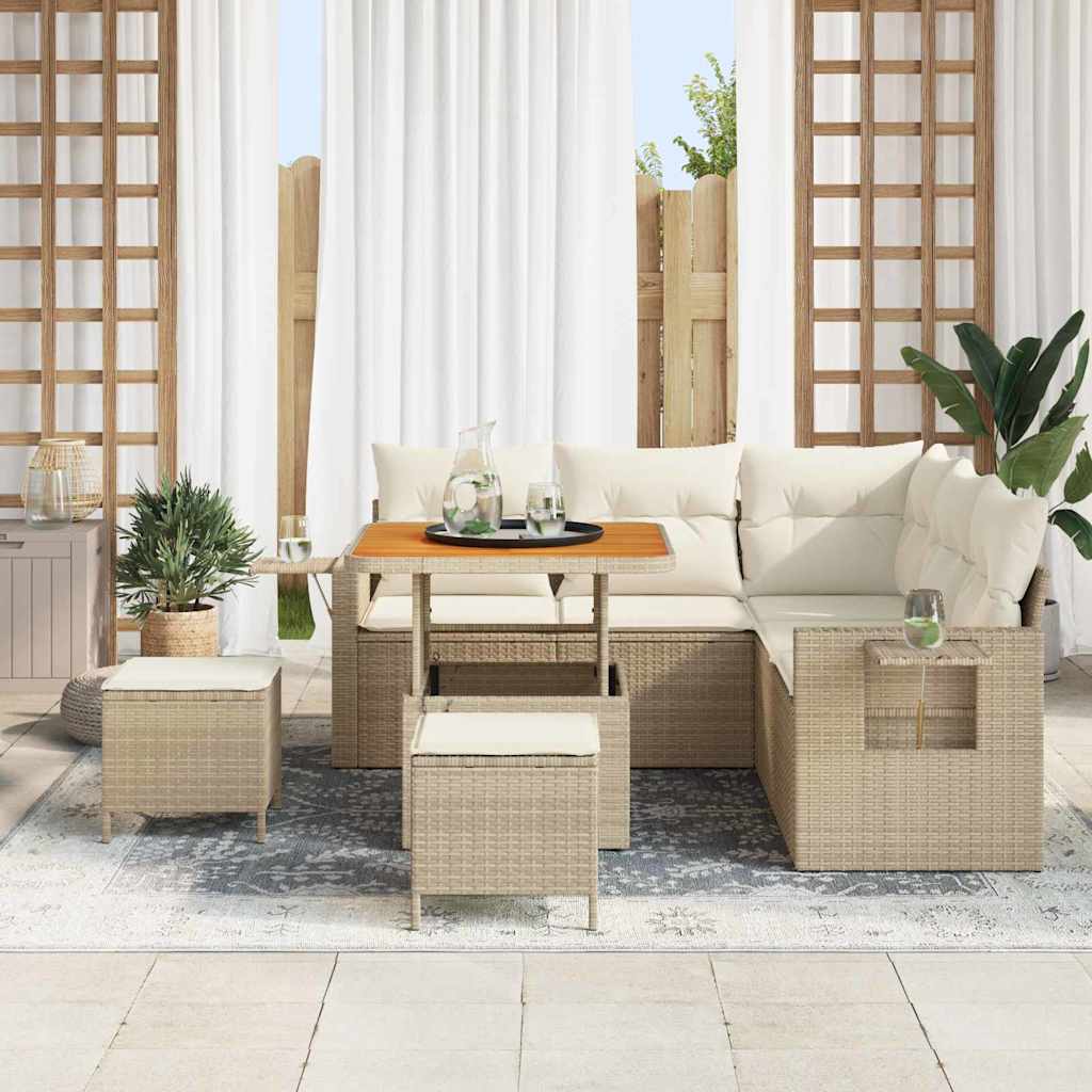 Gartensofa-set mit Kissen 9 pcs Beige und Creme Poly-Rattan