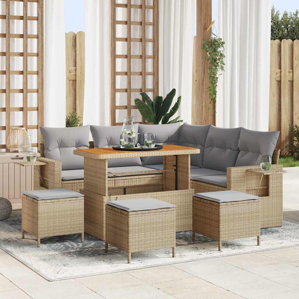 Gartensofa-set mit Kissen 10 pcs Beige und Hellgrau Poly-Rattan