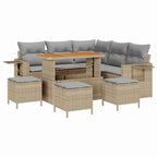 Gartensofa-set mit Kissen 10 pcs Beige und Hellgrau Poly-Rattan
