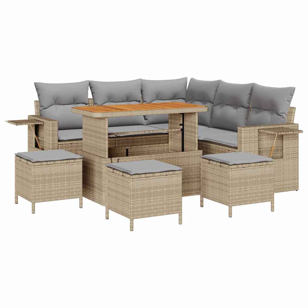 Gartensofa-set mit Kissen 10 pcs Beige und Hellgrau Poly-Rattan