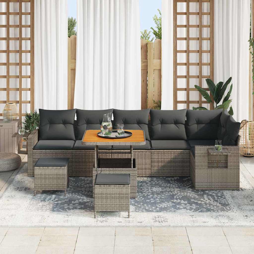 Gartensofa-set mit Kissen 11 pcs Grau Poly-Rattan