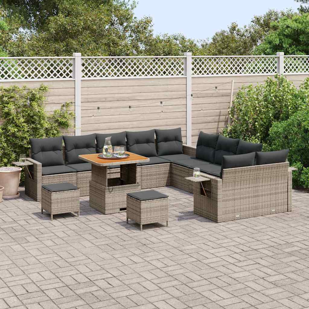 Gartensofa-set mit Kissen mit Speicher 13 pcs Grau Poly-Rattan